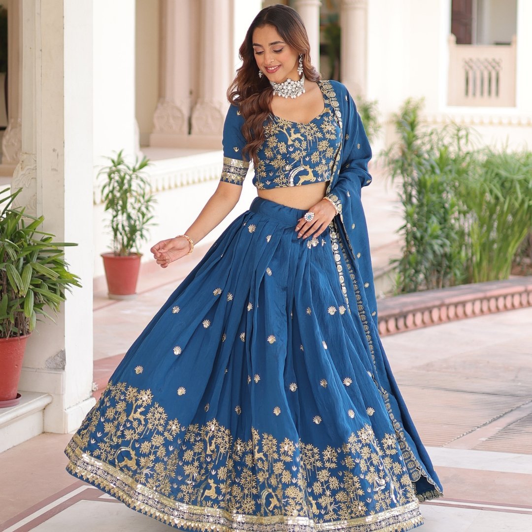 Blue Lehenga Choli With Heavy Embroidery - Image 3
