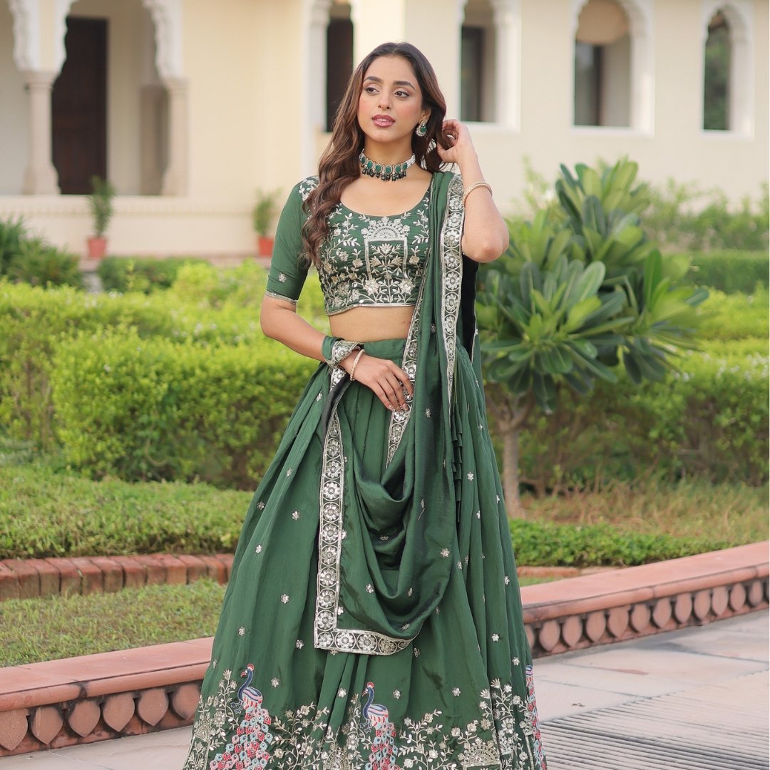 Green Colour Party Wear Lehenga - Image 3