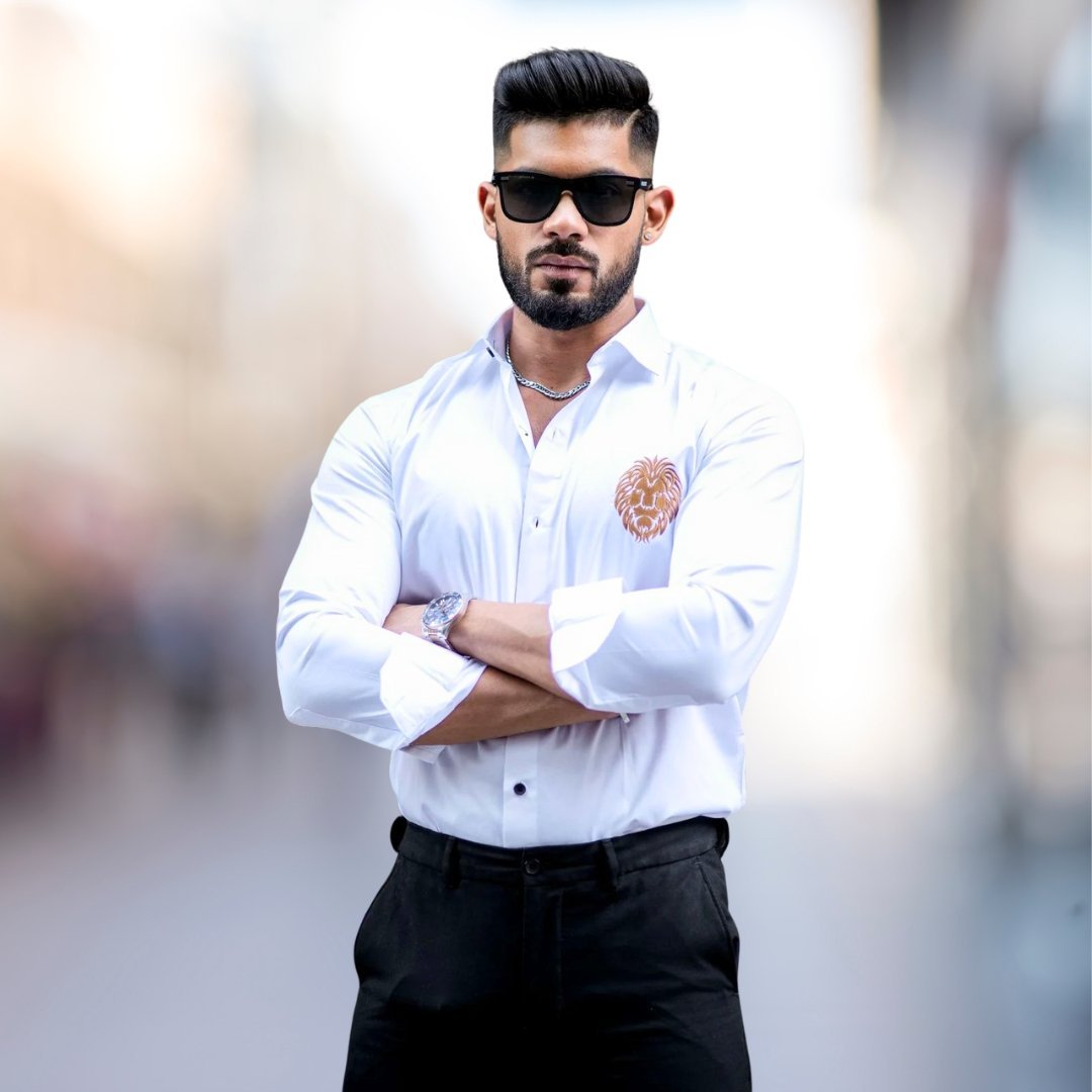 Embroidered Satin Long Sleeve Casual Men's Shirt - White - Image 2
