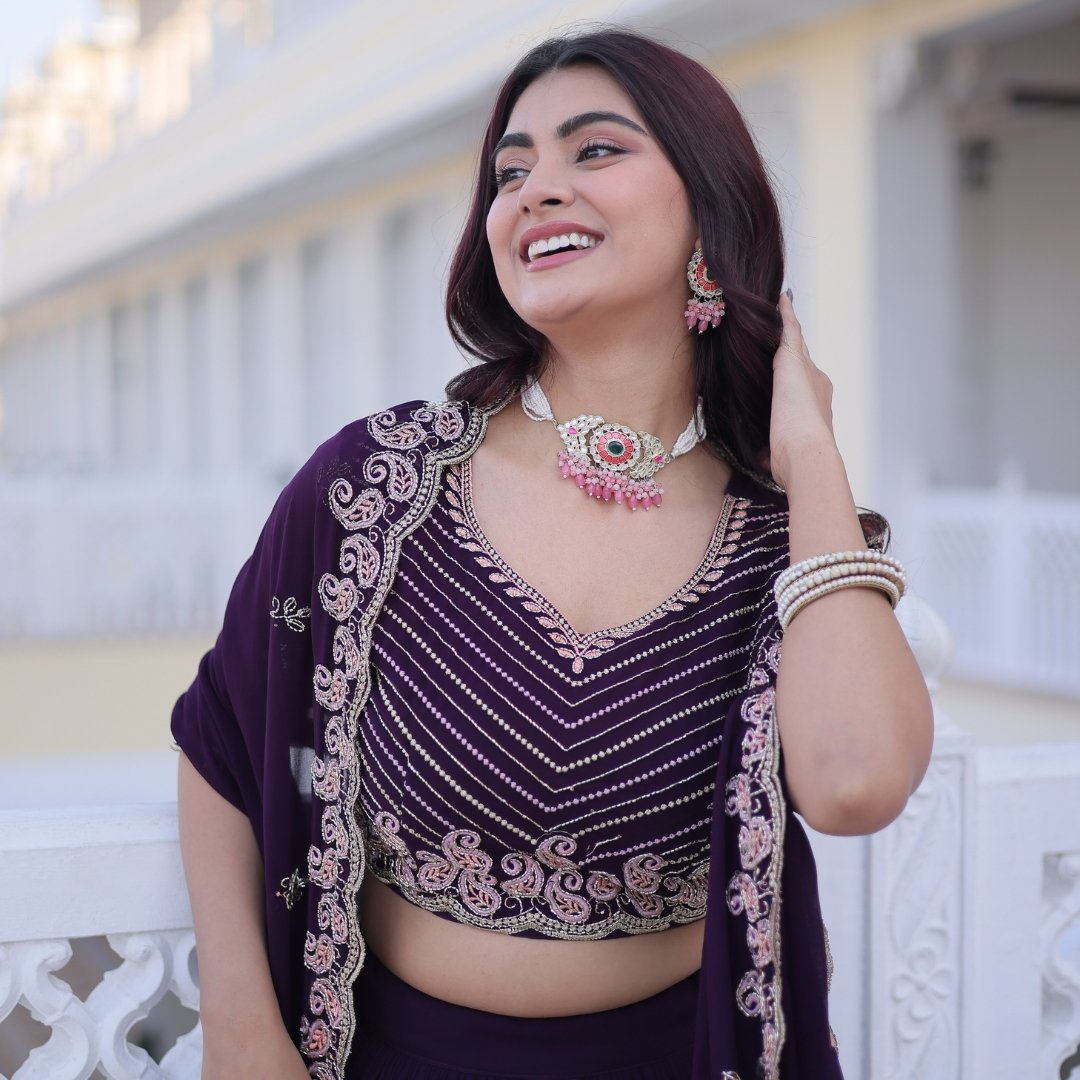 Wine Purple Colour Lehenga - Image 2