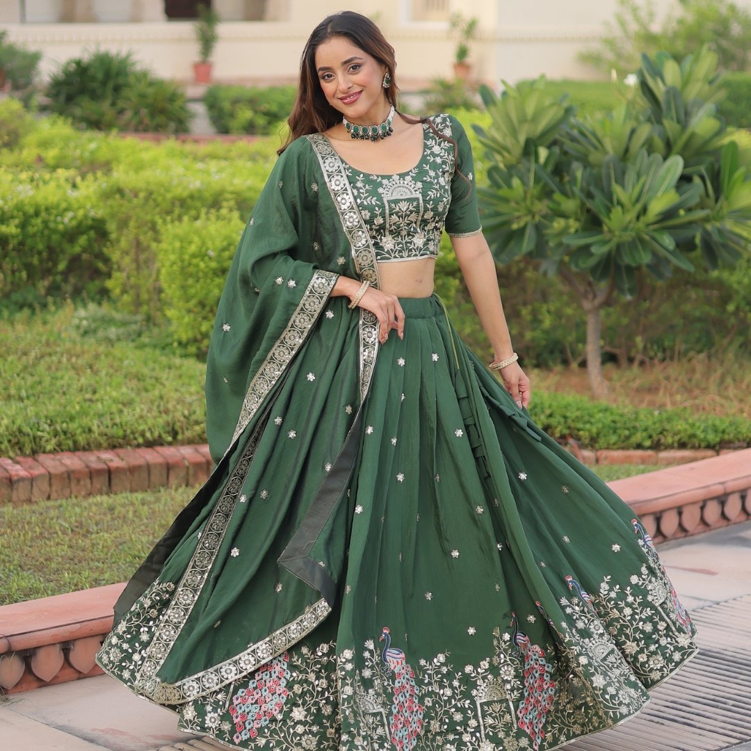 Green Colour Party Wear Lehenga - Image 2