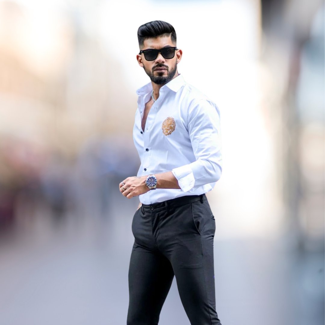 Embroidered Satin Long Sleeve Casual Men's Shirt - White - Image 3