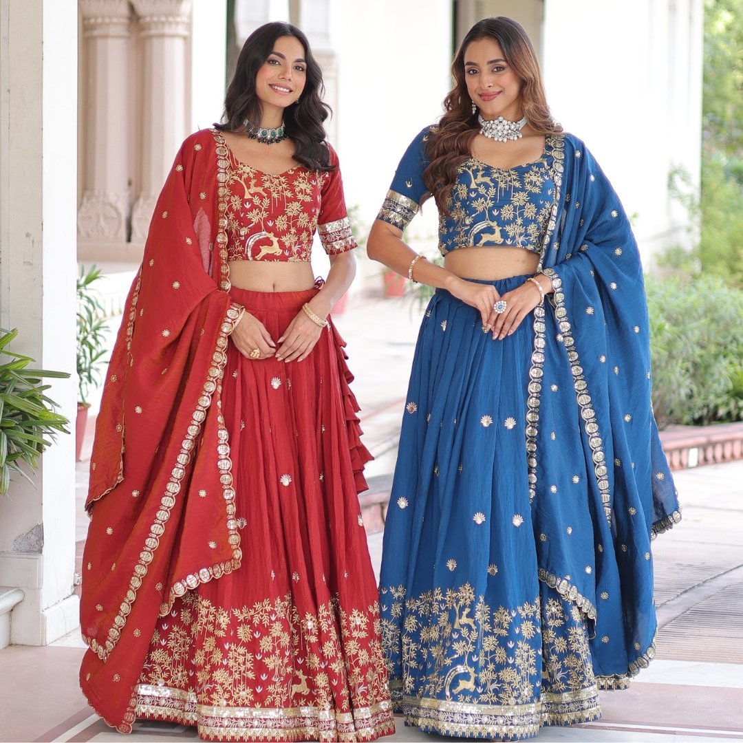 Blue Lehenga Choli With Heavy Embroidery - Image 4