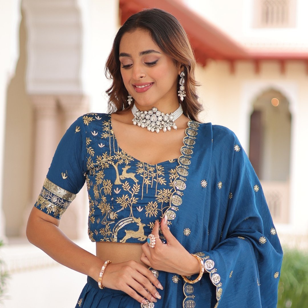 Blue Lehenga Choli With Heavy Embroidery - Image 2