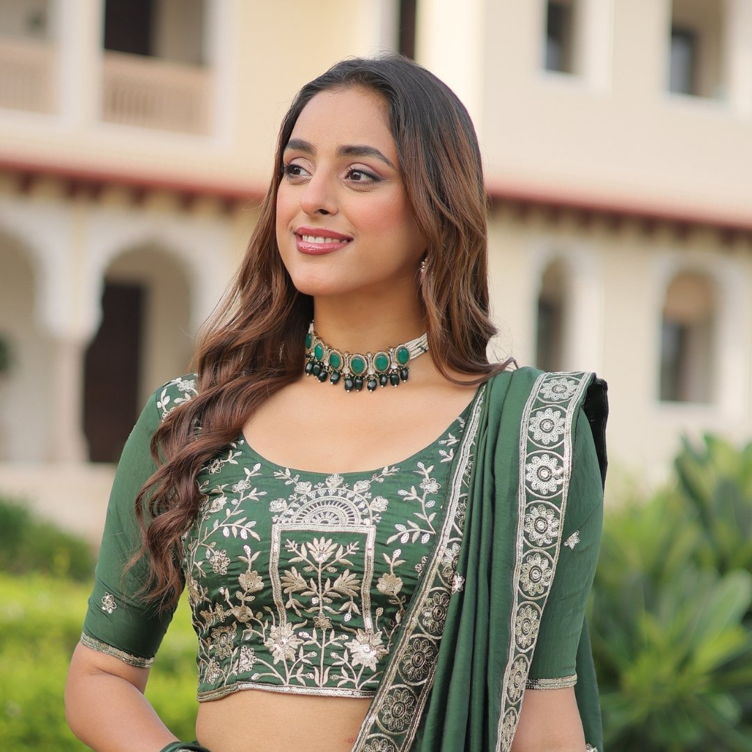 Green Colour Party Wear Lehenga - Image 4
