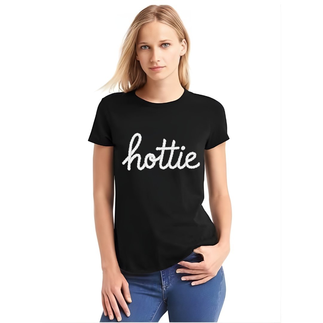 Typographic Print Round Neck T-Shirt Black